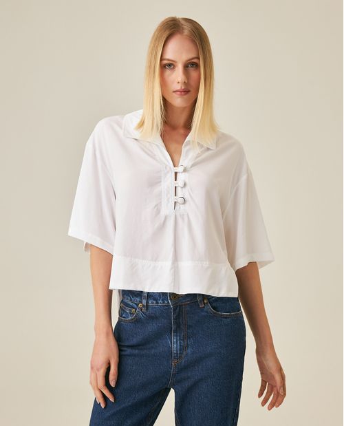 Camisa de Mujer Moda Silueta Amplia Oversized Manga Corta Ruedo Ancho en Lyocell