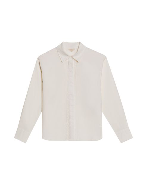 Camisa de Mujer Popelina Silueta Recta con Bordado Tono a Tono en Mezcla de Algodón