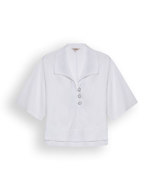 Camisa de Mujer Moda Silueta Amplia Oversized Manga Corta Ruedo Ancho en Lyocell