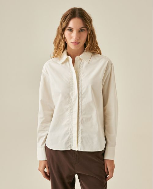 Camisa de Mujer Popelina Silueta Recta con Bordado Tono a Tono en Mezcla de Algodón