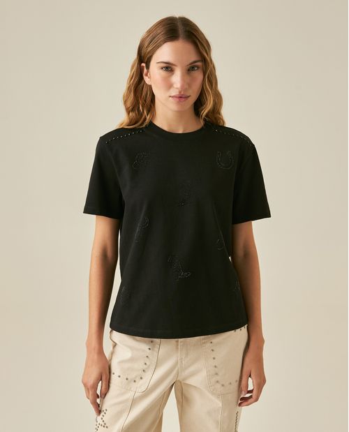 Camiseta de Mujer Rodeo Gráfica Oversized con Estampado y Piedras en Algodón