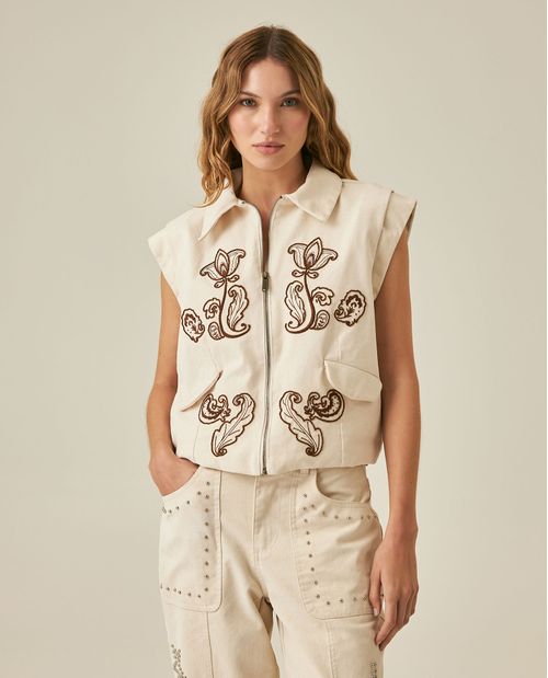 Chaleco de Mujer Rodeo Silueta Recta Simulación Doble Prenda Denim Pitch en Algodón