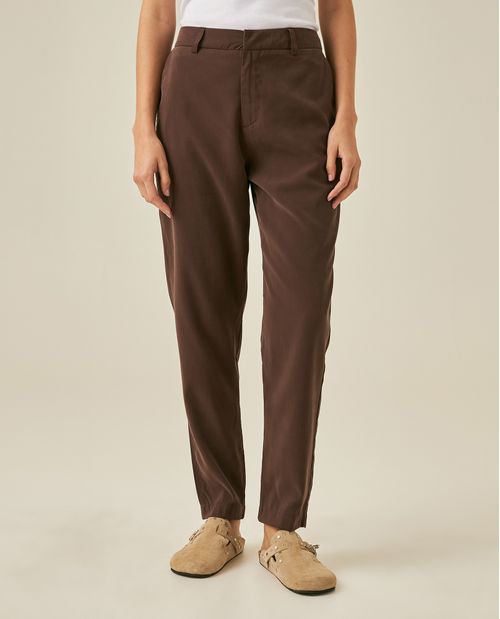 Pantalón de Mujer Esencial Silueta Recta Tiro Alto en Mezcla de Rayón