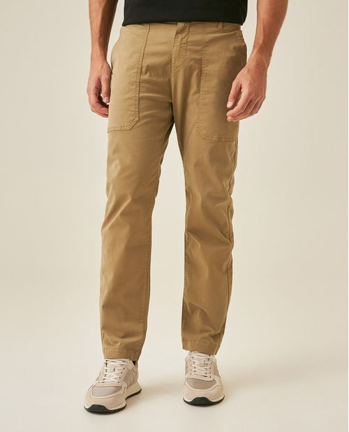 Pantalón de Hombre Carpintero Tiro Medio Silueta Cargo con Diagonal Marcada en Mezcla de Algodón y Tencel
