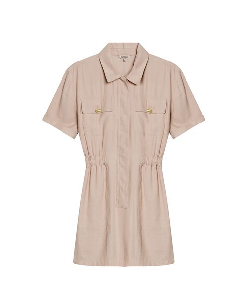 Vestido de Mujer Corto Semi Amplio Tipo Camisero con Guardapolvo en Mezcla de Rayón