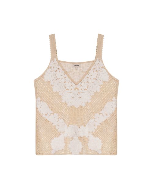 Blusa de Mujer Tiras Bordado Continuo Escote en V Silueta Suelta en Acrílico