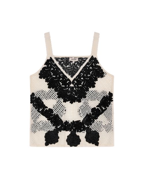 Blusa de Mujer Tiras Bordado Continuo Escote en V Silueta Suelta en Acrílico