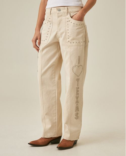 Pantalón de Mujer Rodeo Western Silueta Recta Denim Pitch con Studs en Algodón