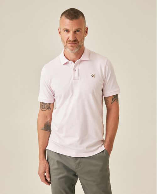Camisa Polo de Hombre Slim Fit Manga Corta con Pato Bordado de Colores en Mezcla de Algodón