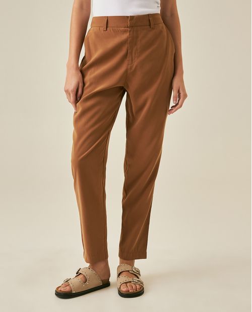 Pantalón de Mujer Esencial Silueta Recta Tiro Alto en Mezcla de Rayón