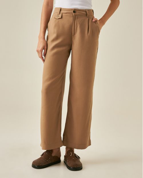 Pantalón de Mujer Rodeo Silueta Culotte Bota Relaxed con Pliegues Delanteros en Mezcla de Rayón