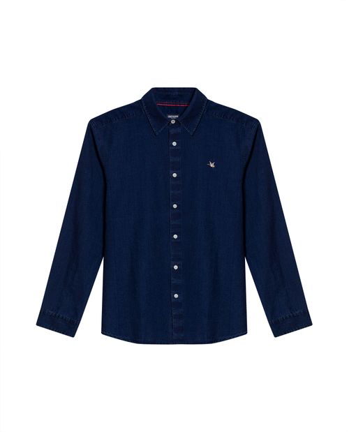 Camisa de Hombre Manga Larga Classic Fit Pato de Colores Bordado Tela con Efecto en Mezcla de Algodón y Lino