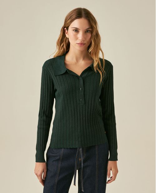 Camibuso de Mujer Tejido Silueta Recta Acanalado con Lurex en Mezcla de Viscosa