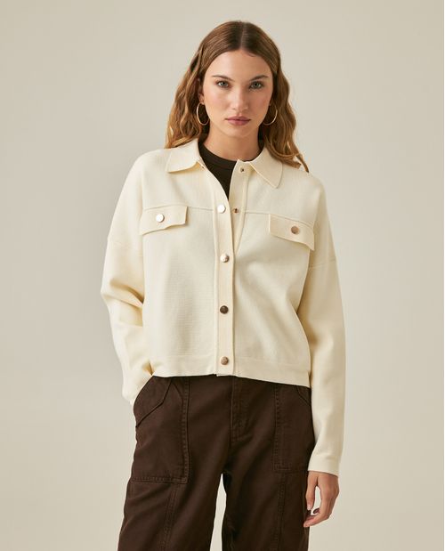 Chaqueta de Mujer Tejida Silueta Boxy Jersey Tupido en Mezcla de Viscosa