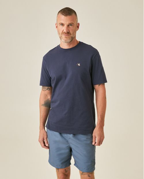 Camiseta de Hombre Slim Fit Manga Corta Cuello Redondo Pato Bordado en Algodón