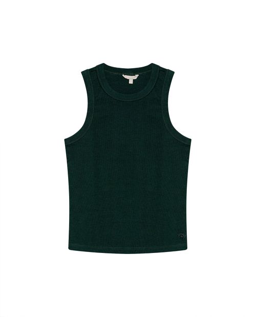 Camiseta de Mujer Esencial Tipo Tank Ajustada Textura Acanalada Bordado Tono a Tono en Mezcla de Algodón