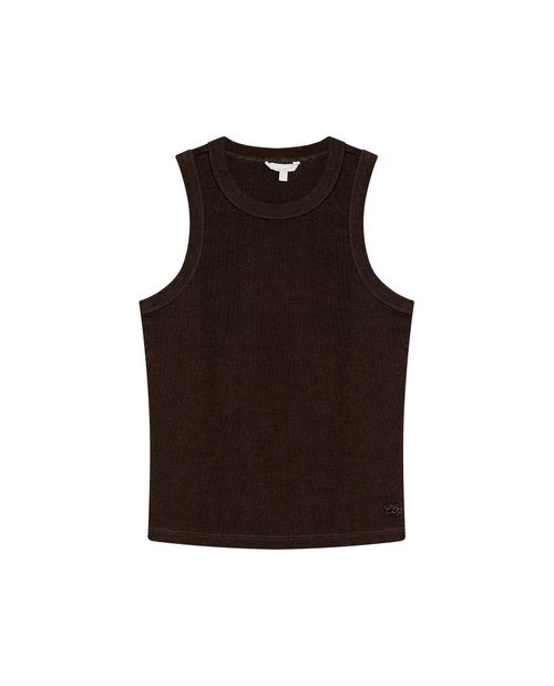 Camiseta de Mujer Esencial Tipo Tank Ajustada Textura Acanalada Bordado Tono a Tono en Mezcla de Algodón