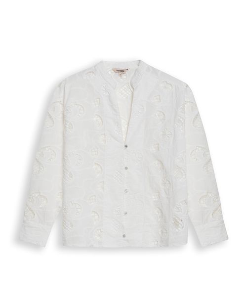 Camisa de Mujer Moda Silueta Recta Cuello Nerú Tipo Ojalillo en Mezcla de Poliéster