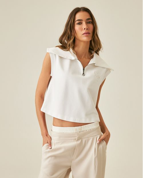 Camiseta de Mujer Moda Tipo Chaleco Media Perilla Cierre con Bordado Jersey en Mezcla Técnica