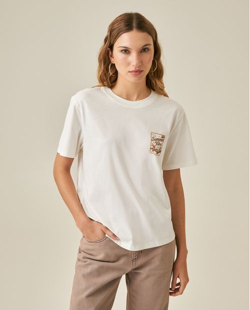 Camiseta de Mujer Gráfica Oversized Cuello Redondo con Gráfico Summer Vibes Frente y Espalda en Algodón