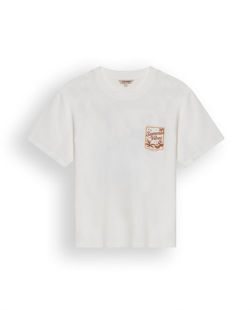 Camiseta de Mujer Gráfica Oversized Cuello Redondo con Gráfico Summer Vibes Frente y Espalda en Algodón