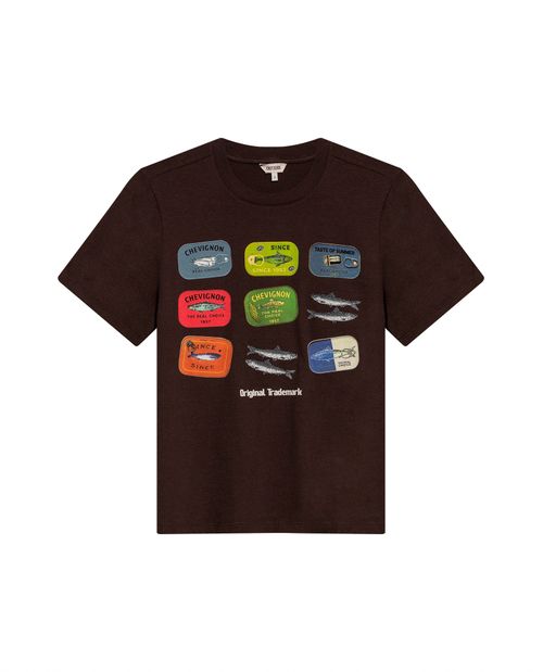 Camiseta de Mujer Gráfica Slim Fit Cuello Redondo con Estampado Caviar en Algodón