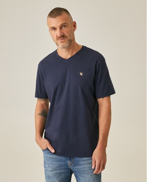 Camiseta de Hombre Slim Fit Manga Corta Cuello en V Pato Bordado en Algodón