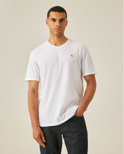 Camiseta de Hombre Slim Fit Manga Corta Cuello en V Pato Bordado en Algodón