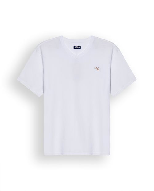 Camiseta de Hombre Slim Fit Manga Corta Cuello en V Pato Bordado en Algodón