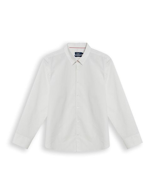 Camisa de Hombre Manga Larga Classic Fit Rayas Microtexturizadas Preteñidas en Mezcla de Algodón y Coolmax