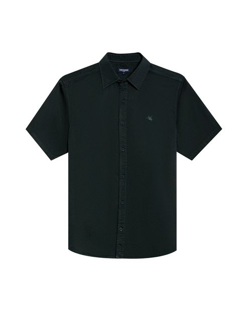 Camisa de Hombre Manga Corta Slim Fit con Pato Bordado Tono a Tono en Algodón Twill