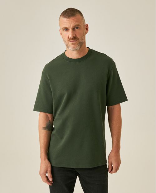Camiseta de Hombre Classic Fit Manga Corta Textura Waffle en Mezcla de Algodón