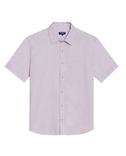 Camisa de Hombre Manga Corta Slim Fit con Pato Bordado Tono a Tono en Algodón Twill