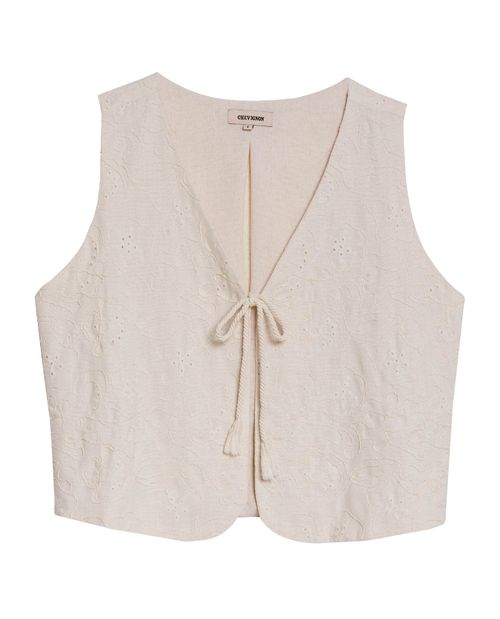 Blusa de Mujer Moda Silueta Recta Parte de Set Escote en V con Cordón Entorchado Bordado Flores en Mezcla de Rayón