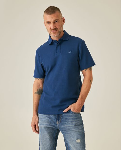 Camisa Polo de Hombre Classic Fit Manga Corta con Perilla Oculta Tela Piqué Efecto Panal en Algodón