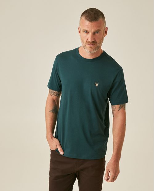 Camiseta de Hombre Slim Fit Manga Corta Cuello Redondo Pato Bordado en Algodón Pima