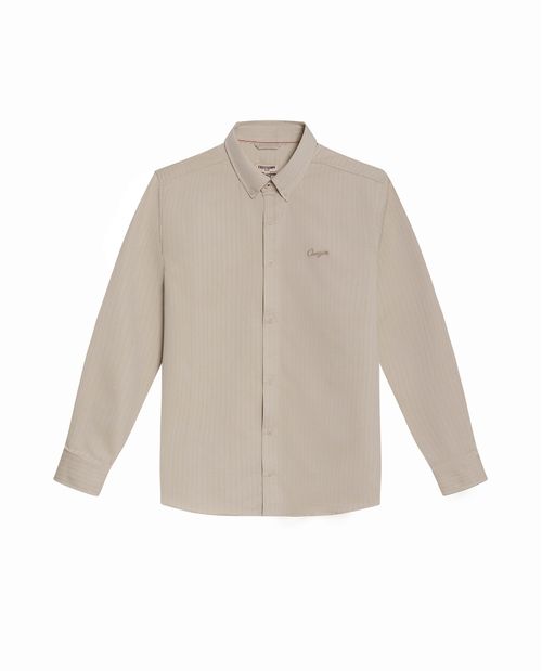 Camisa de Hombre Manga Larga Slim Fit Button Down Espina de Pescado en Mezcla de Poliéster