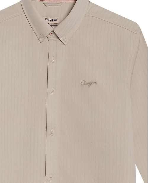 Camisa de Hombre Manga Larga Slim Fit Button Down Espina de Pescado en Mezcla de Poliéster