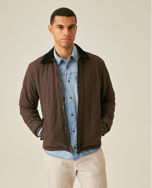 Chaqueta de Hombre Acolchada Piezas en Corduroy Forro de Cuadros Perchados en Mezcla de Poliéster y Algodón