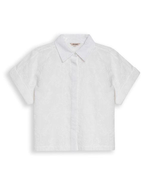 Camisa de Mujer Oversized Cuello Camisero con Guardapolvo Bordada en Algodón