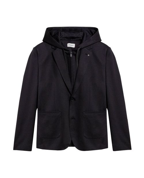Blazer de Hombre con Capucha Removible Doble Prenda en Mezcla de Poliéster y Algodón