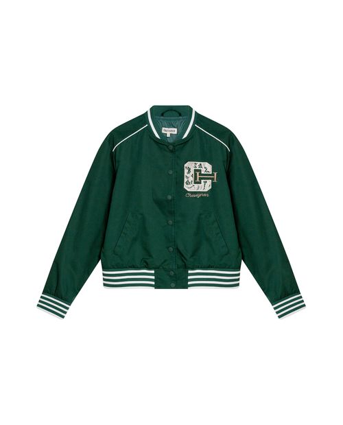 Chaqueta de Mujer Lace Embroidery Look Preppy con C Bordada en Algodón