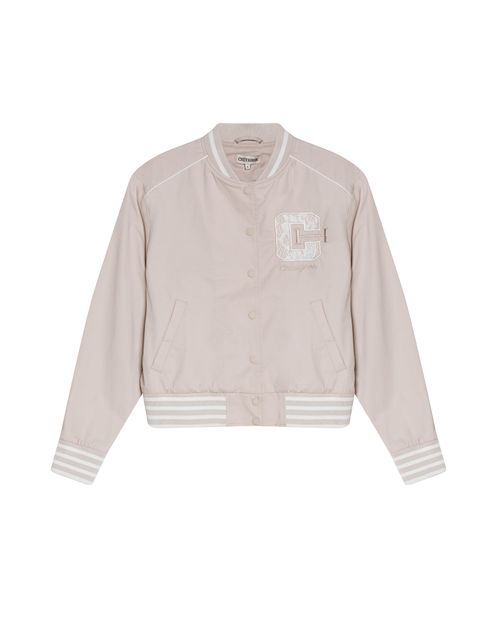 Chaqueta de Mujer Lace Embroidery Look Preppy con C Bordada en Algodón