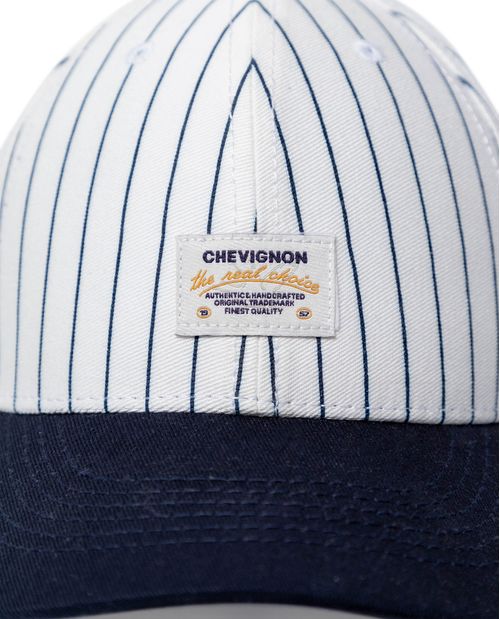 Gorra Unisex 6 Paneles Drill Base Rayas con Marquilla Frente-Lateral en Algodón