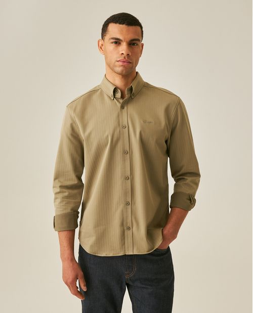 Camisa de Hombre Manga Larga Slim Fit Button Down Espina de Pescado en Mezcla de Poliéster