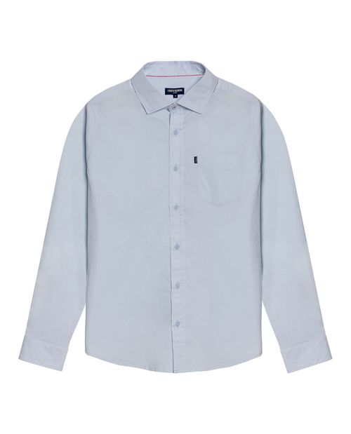 Camisa de Hombre Manga Larga Slim Fit Cuello Abierto en Popelina en Mezcla de Algodón