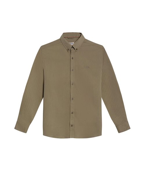 Camisa de Hombre Manga Larga Slim Fit Button Down Espina de Pescado en Mezcla de Poliéster