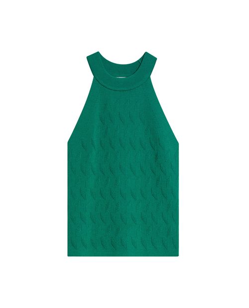 Top de Mujer Tejido Mini Canal Cuello Halter Ajustado en Mezcla de Viscosa