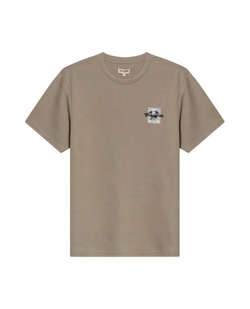 Camiseta de Hombre Slim Fit Manga Corta Marquilla y Bordado Sobrepuesto Textura Waffle en Mezcla de Algodón