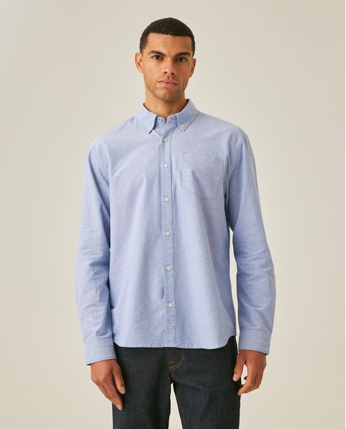 Camisa de Hombre Manga Larga Regular Fit Button Down Bolsillo Espada Tela Oxford en Algodón